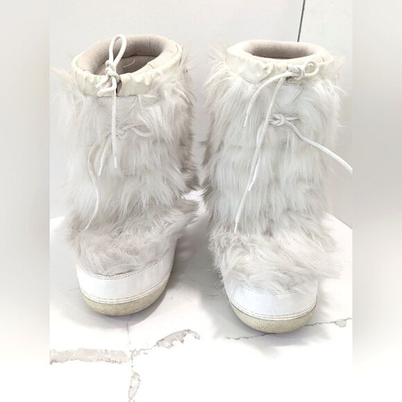 Modes White faux Fur Leather womens Snow Winter Tall Moon Boots EU 38/40 US 7/8 - Picture 3 of 11